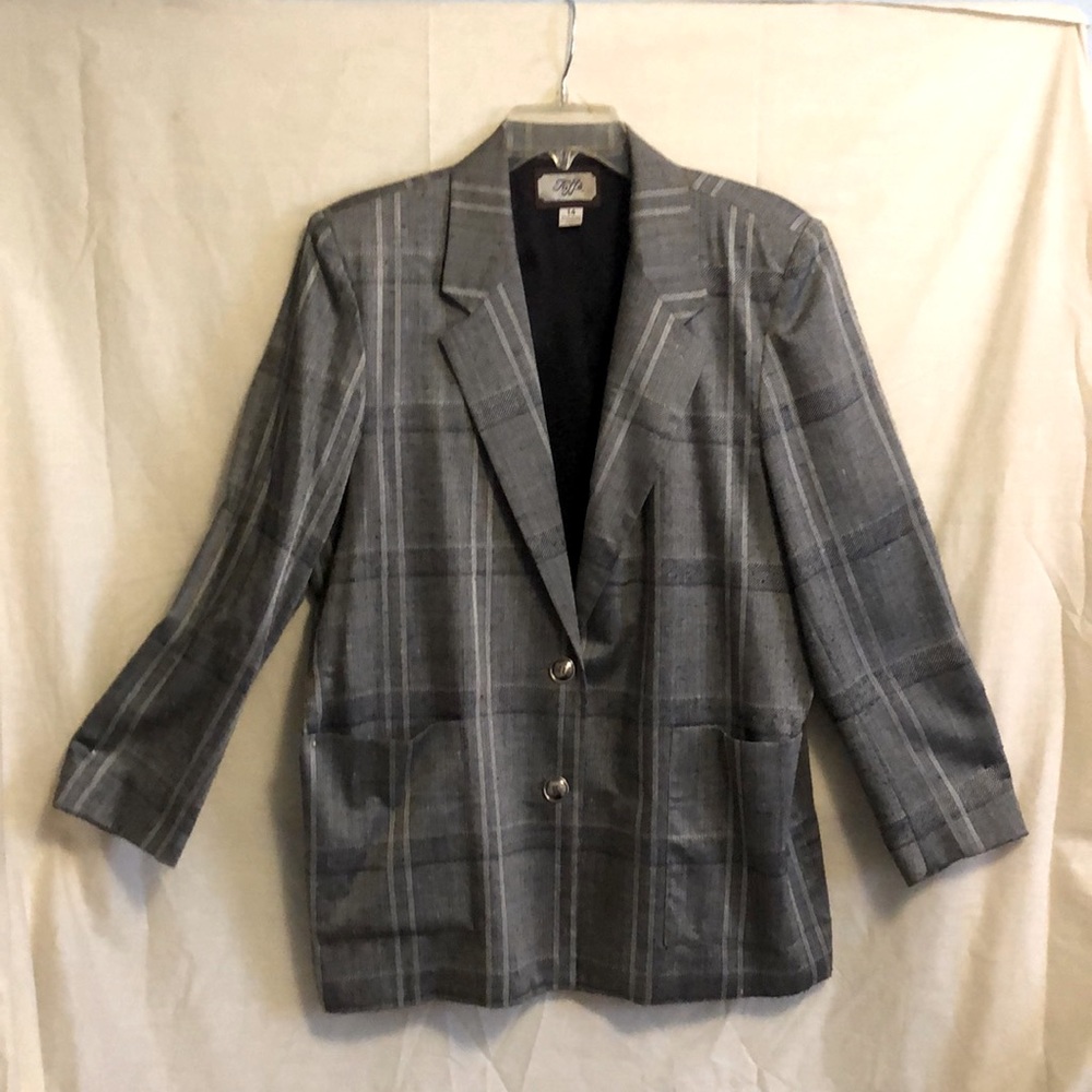 Toffs black/white plaid blazer jacket size 14